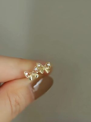 S925 Sterling Silver Plated 14K Gold Bow Earrings Women's Micro-inlay Hollow Design Exquisite Fans Fashion All-match Earrings