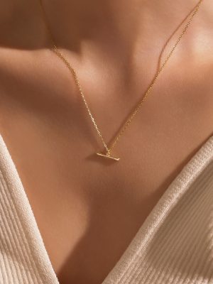 S925 Sterling Silver Plated 14K Gold T-shaped Necklace Women's Simple Light Luxury All-match Design Collarbone Chain Ouni Na