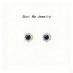 S925 Sterling Silver Plated 14K Gold Blue Crystal Earrings Women's Simple Elegant All-match Shiny Zircon Earrings Hexagonal Ouni Na