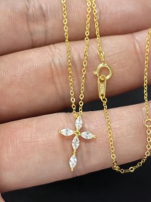S925 Sterling Silver Plated 14K Gold Diamond Zircon Cross Necklace Women's Design High-grade Light Luxury All-match Collarbone