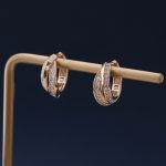S925 Sterling Silver Plated 18K Gold Double C Zircon Earrings Earrings Women's Light Luxury Exquisite Fashion Double Ring Cross Earrings Earrings