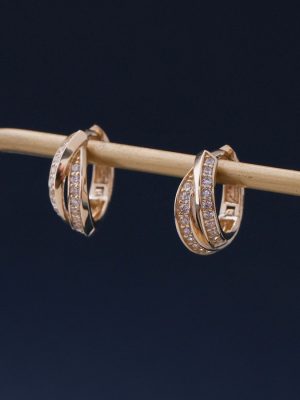 S925 Sterling Silver Plated 18K Gold Double C Zircon Earrings Earrings Women's Light Luxury Exquisite Fashion Double Ring Cross Earrings Earrings