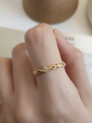 S925 Sterling Silver Gold Plated Diamond Geometric Opening Ring Women's Design Plain Ring High-grade Light Luxury Ring Tail Ring Ouni Na