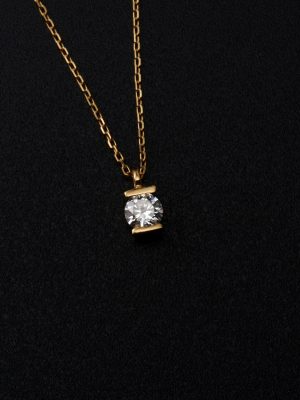 Minimalist Classic S925 Sterling Silver Plated 18K Gold Necklace Round Single Diamond Zircon Pendant Necklace Clavicle Chain Necklace HME