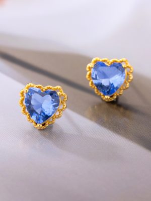 New S925 Sterling Silver Inlaid Aqua Zircon Love Earrings Women's Simple Exquisite High-grade All-match Earrings