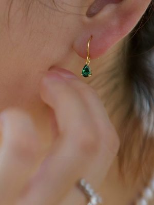 Emerald Water Drops Zircon Handmade Earrings S925 Sterling Silver Plated 14K Gold Exquisite Small Elegant Ear Hook Gift Female Ouni Na