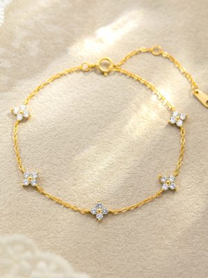 S925 Sterling Silver Gimmel Four-leaf Clover Bracelet Simple Zircon Design All-match Bracelet for Women