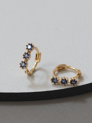 S925 Sterling Silver Plated 18K Gold Earrings Women's Simple Three Lace Pole Blue Zircon Ear Buckle HME