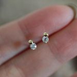 Body 925 Sterling Silver Plated 18K Gold Mini Cute Small Gold Bean Micro Set Zircon Delicate Earrings Japanese Sweet Earrings