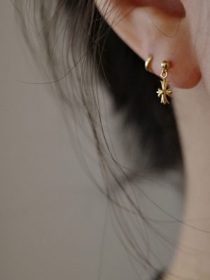 Mini Cross S925 14K Gold Plated Earring Stud Earring Ear Pendant Simple Matching Commuting High-grade Delicate HME