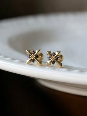 S925 Sterling Silver Plated 18K Gold Earrings Women's Diamond Cross Screw Earrings Earrings Ear Holes Sleep Free HME