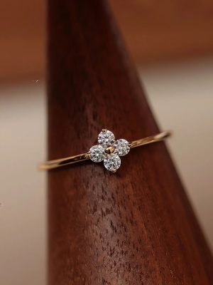 S925 Sterling Silver Plated 18K Gold Diamond Four-leaf Clover Ring Women's Classic Design High-grade Light Luxury Fashion All-match Ring