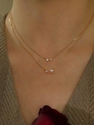 925 Sterling Silver Plated 18K Gold Bead Pearl Zircon Necklace Simple Light Luxury Versatile Elegant High-grade Clavicle Chain