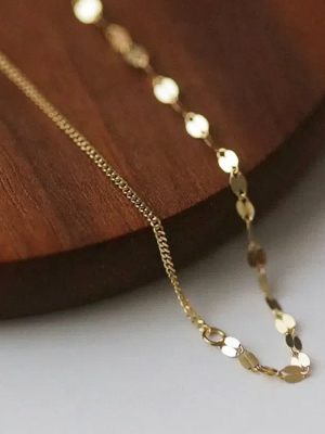 S925 Sterling Silver Plated 14K Gold Lip Chain Sequin Side Bracelet Women's Sparkling Stitching Design Slim Bracelet