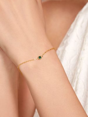 S925 Sterling Silver Plated 14K Gold Emerald Bracelet Women's Fine Chain Light Luxury Design Jewelry Silver Ouni Na