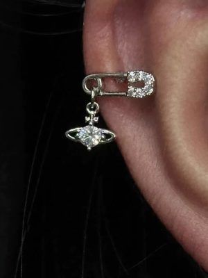S925 Silver Full Diamond Pin Saturn Drip Shaking Ear Nail Flash Diamond Trendy Cool Ear Nail Cold Style Personality Earrings