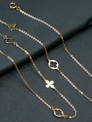 S925 Sterling Silver Plated 18K Gold Single Layer Hollow Four Leaf Floret Clavicle Chain Japanese and Korean Aesthetic Small Fresh Necklace HME