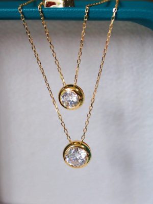Classic bubble ~ S925 sterling silver plated 18k gold inlaid zircon pendant necklace Joker clavicle chain female minimalist HME