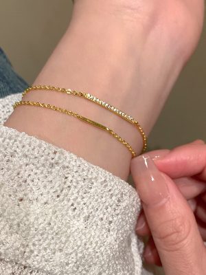 S925 Silver Plated 18K Gold Double Laminated Wear Bracelet with Diamond Women's Ins Design High-grade Cold Style