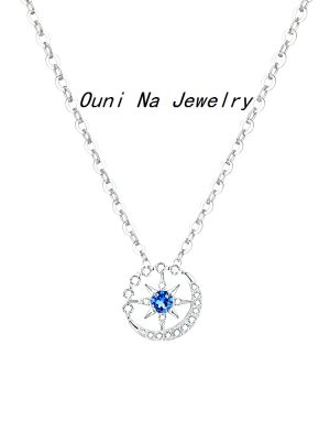 S925 Sterling Silver Plated 14K Gold Necklace Women's Six-pointed Star Moon Pendant Japanese Style Light Luxury Clavicle Chain Ouni Na