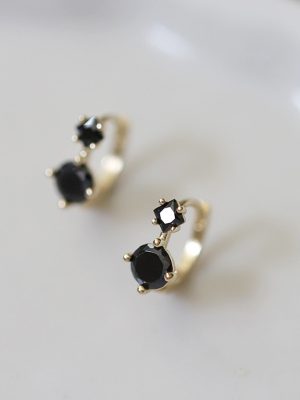 S925 Sterling Silver Gold Plated Ear Ring Female Black Zircon Gothic Ear Buckle High-grade Japanese and Korean Earrings HME