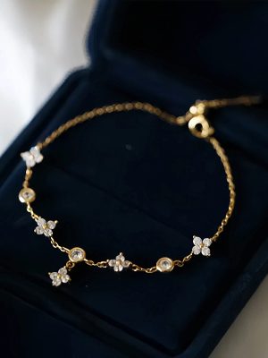 S925 Silver Plated 18K Gold Four-leaf Clover Gimono Bracelet Simple Super Flash Zirconium Diamond Women's Elegant Five-flower Bracelet