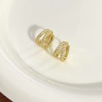 S925 Sterling Silver Plated 18K Gold Double Row Zircon Earrings Simple Elegant Tide Ear Ring ins Cold Style Advanced Personality