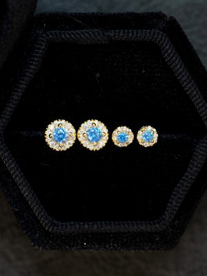 S925 Sterling Silver Flash Small Diamond Round Blue Zirconium Earrings for Women Light Luxury Fashion Ins High-end All-match Earrings