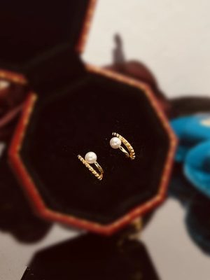 S925 Sterling Silver Plated 14K Gold Double Ear Ring Bean Pearl Ear Bone Nail Unique Earrings Design Earrings Ouni Na