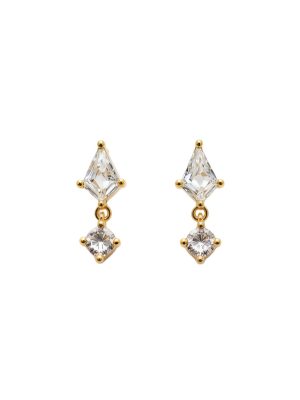 S925 Sterling Silver Plated 14K Gold Diamond Zircon Earrings Women's Light Luxury High-end All-match Commuter Earrings Simple Ouni Na
