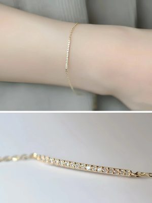 S925 Sterling Silver Plated 14K Gold Diamond Bracelet Women's Extremely Fine Simple Exquisite Elegant All-Match Bracelet