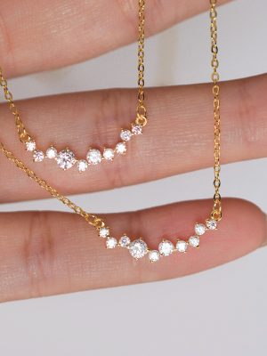 S925 Sterling Silver Plated 14K Gold Smile Necklace Female Inlaid Zircon Diamond Clavicle Chain Fashion All-match High-grade Pendant