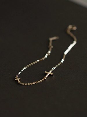 Sterling Silver Plated 14K Gold Cross Bracelet Women's Slim Simple Design Exquisite Ins Style Ouni Na
