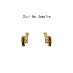 S925 Sterling Silver Plated 14K Gold Double-layer One-word Diamond Earrings Women's Japanese Classic Light Luxury All-match Earrings Ouni Na