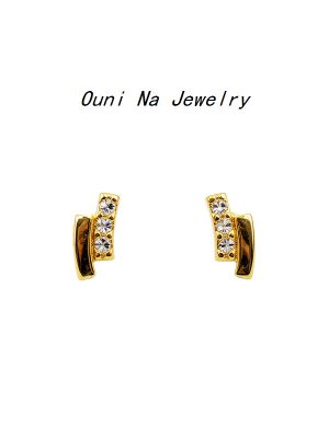 S925 Sterling Silver Plated 14K Gold Double-layer One-word Diamond Earrings Women's Japanese Classic Light Luxury All-match Earrings Ouni Na