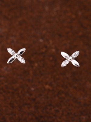 S925 Sterling Silver Mini Fresh Lucky Grass Earrings Women's Simple Exquisite Diamond Mini Four-leaf Grass Earrings All-match