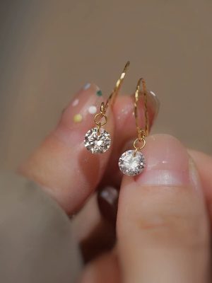 S925 Sterling Silver Plated 14K Gold Classic Simple Naked Diamond Earrings Exquisite Design Single Diamond Earrings Ouni Na