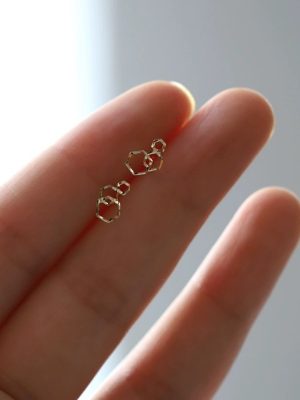 S925 Sterling Silver 14K Gold Gradient Hexagonal Earrings Women's Shiny Mini Daily All-match Fashionable Earrings Earrings Ouni Na