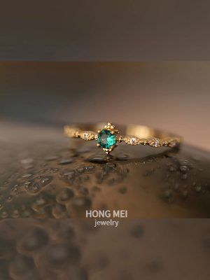 S925 Sterling Silver Plated 18K Gold Emerald Diamond Opening Ring Women's Fashion Light Luxury Design Retro Court Style Ring
