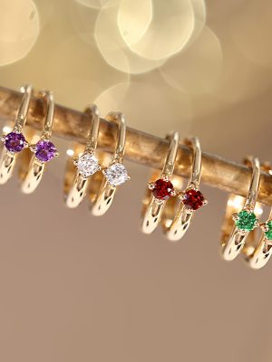 S925 Sterling Silver Plated 18K Gold Inlaid Colorful Zircon Meticulous Ear Buckle Basic Commuter Earrings Light Luxury HME