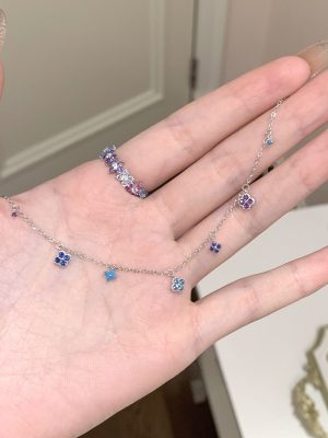 S925 Sterling Silver Plated 14K Gold Mini Color Dopamine Four-leaf Clover Bracelet Female Design Premium HME