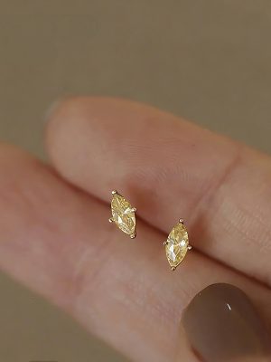 S925 Sterling Silver Plated 14K Gold Inlaid Yellow Zirconium Earrings Women's Mini Simple French Light Luxury Ear Jewelry HME