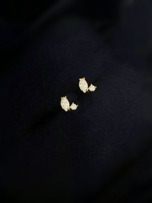 S925 Sterling Silver Plated 18K Gold Zircon Mini Ear Nail Ear Bone Nail Design Overlapping Neutral Minimalist HME