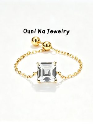 S925 Sterling Silver Inlaid Simulation Diamond Zircon Ring Women's Opening Ins Trendy Light Luxury All-match Adjustable Chain Ring Ouni Na