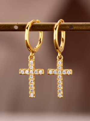 Korean-style S925 Sterling Silver Plated Earrings Women's Cross-shaped Earrings Glazed Diamond Ear Buckle Jewelry Earrings