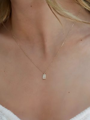 S925 Sterling Silver Plated 14K Gold Classic Diamond Square Brand Necklace Women's High-end Light Luxury All-match Clavicle Chain