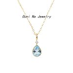 S925 Sterling Silver Plated 14K Gold Sky Blue Topaz Pendant Clavicle Chain Water Drop Shape Retro High Level Necklace Ouni Na