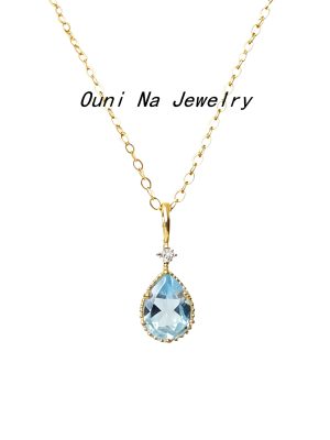 S925 Sterling Silver Plated 14K Gold Sky Blue Topaz Pendant Clavicle Chain Water Drop Shape Retro High Level Necklace Ouni Na