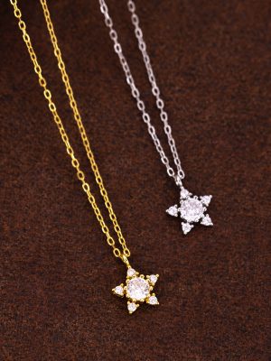 S925 Sterling Silver Full Set Zircon Star Double Pendant Necklace Women's Simple Five-pointed Star Fashion All-match Clavicle Chain