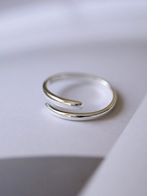 S925 Sterling Silver Plated Platinum Simple Line Double Opening Ring Japanese and Korean Style Plain Ring HME